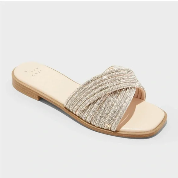 New! Universal Thread Felicia Rhinestone Slide Sandals - Picture 1 of 5